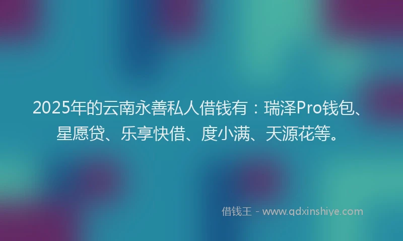 2025年的云南永善私人借钱有：瑞泽Pro钱包、星愿贷、乐享快借、度小满、天源花等。