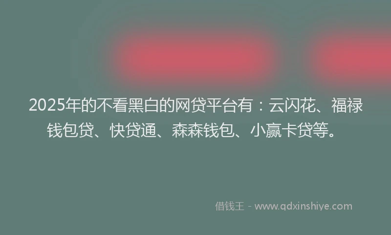 2025年的不看黑白的网贷平台有：云闪花、福禄钱包贷、快贷通、森森钱包、小赢卡贷等。