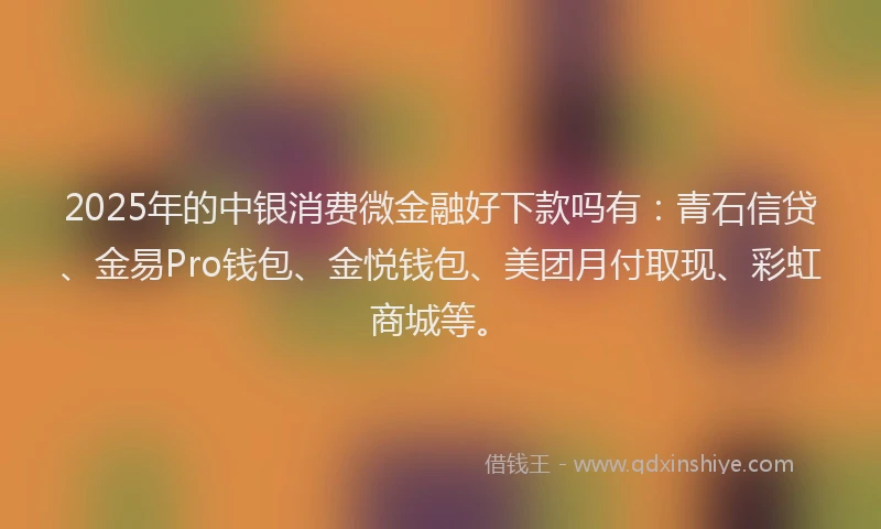 2025年的中银消费微金融好下款吗有：青石信贷、金易Pro钱包、金悦钱包、美团月付取现、彩虹商城等。