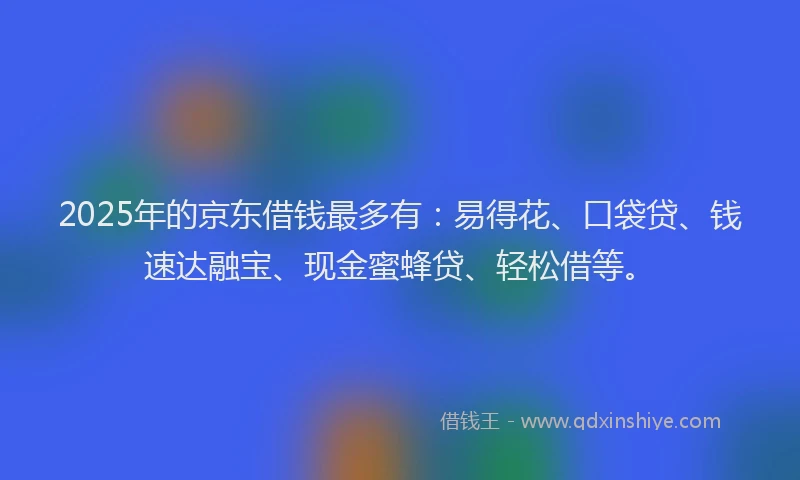 2025年的京东借钱最多有：易得花、口袋贷、钱速达融宝、现金蜜蜂贷、轻松借等。