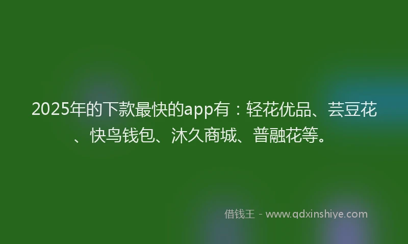 2025年的下款最快的app有：轻花优品、芸豆花、快鸟钱包、沐久商城、普融花等。
