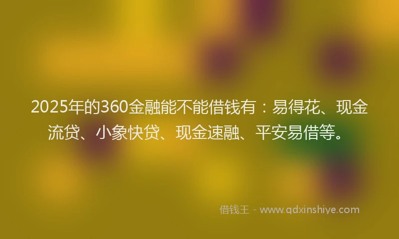 2025年的360金融能不能借钱有：易得花、现金流贷、小象快贷、现金速融、平安易借等。
