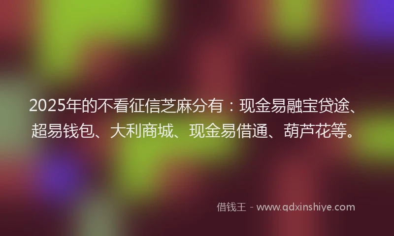 2025年的不看征信芝麻分有：现金易融宝贷途、超易钱包、大利商城、现金易借通、葫芦花等。