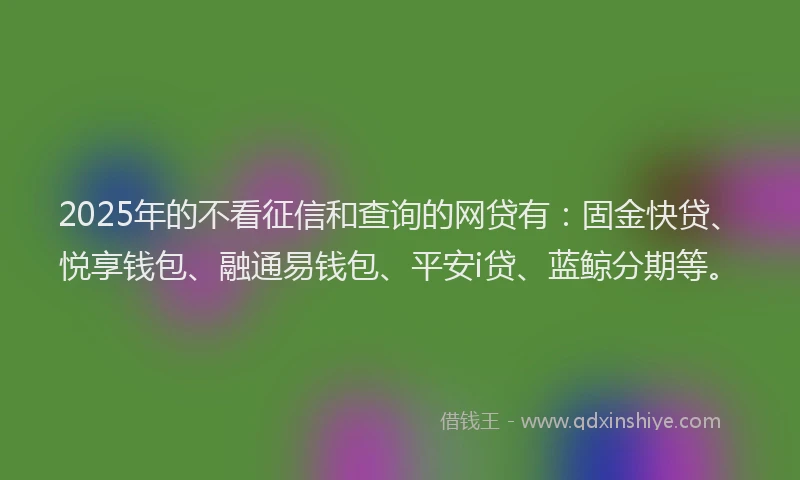 2025年的不看征信和查询的网贷有：固金快贷、悦享钱包、融通易钱包、平安i贷、蓝鲸分期等。