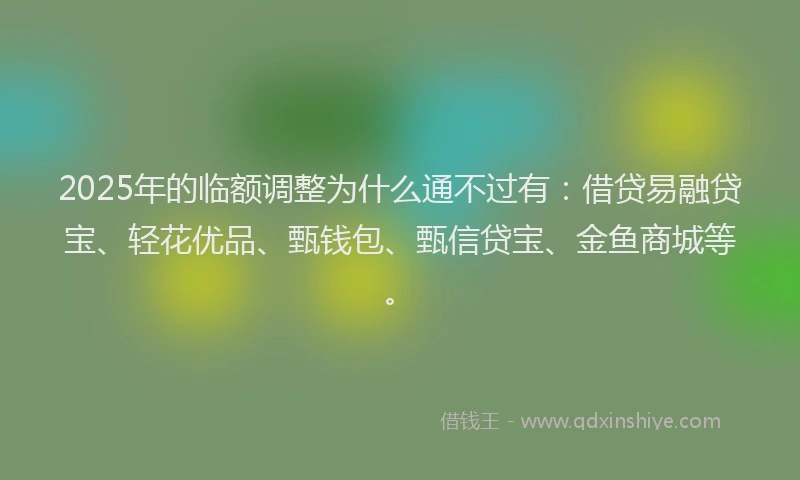 2025年的临额调整为什么通不过有：借贷易融贷宝、轻花优品、甄钱包、甄信贷宝、金鱼商城等。