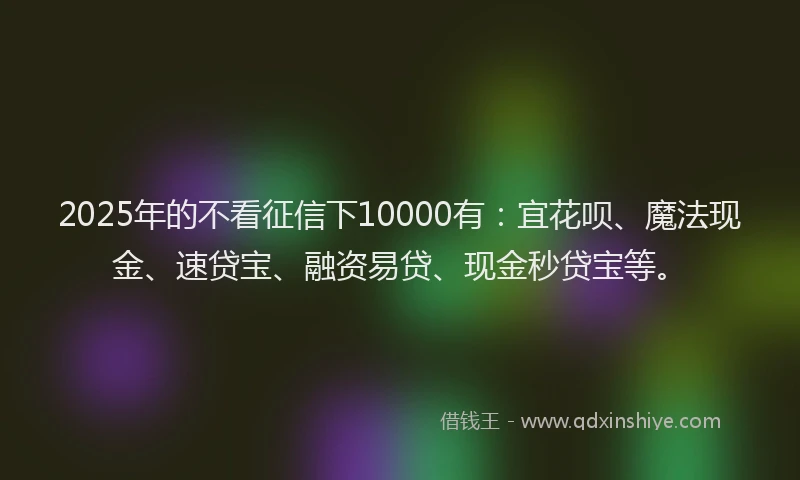 2025年的不看征信下10000有：宜花呗、魔法现金、速贷宝、融资易贷、现金秒贷宝等。