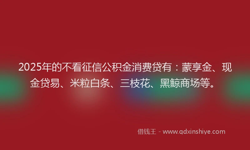 2025年的不看征信公积金消费贷有：蒙享金、现金贷易、米粒白条、三枝花、黑鲸商场等。
