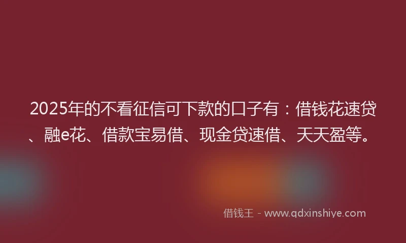2025年的不看征信可下款的口子有：借钱花速贷、融e花、借款宝易借、现金贷速借、天天盈等。