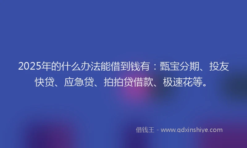 2025年的什么办法能借到钱有：甄宝分期、投友快贷、应急贷、拍拍贷借款、极速花等。
