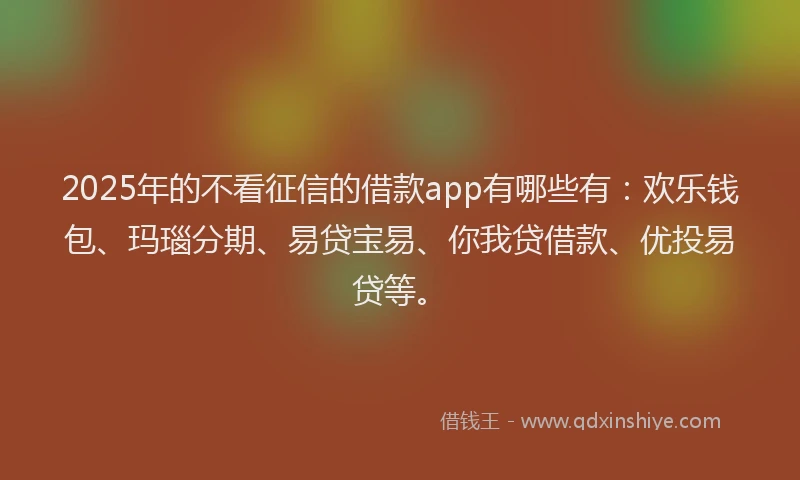 2025年的不看征信的借款app有哪些有：欢乐钱包、玛瑙分期、易贷宝易、你我贷借款、优投易贷等。