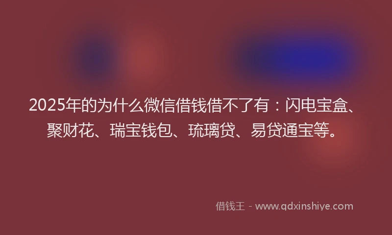 2025年的为什么微信借钱借不了有：闪电宝盒、聚财花、瑞宝钱包、琉璃贷、易贷通宝等。