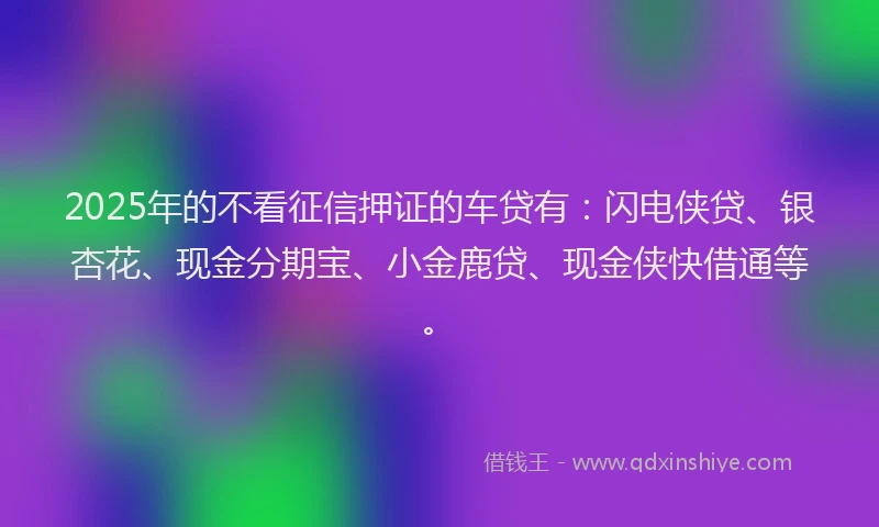 2025年的不看征信押证的车贷有：闪电侠贷、银杏花、现金分期宝、小金鹿贷、现金侠快借通等。