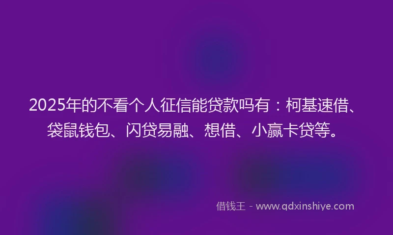 2025年的不看个人征信能贷款吗有：柯基速借、袋鼠钱包、闪贷易融、想借、小赢卡贷等。