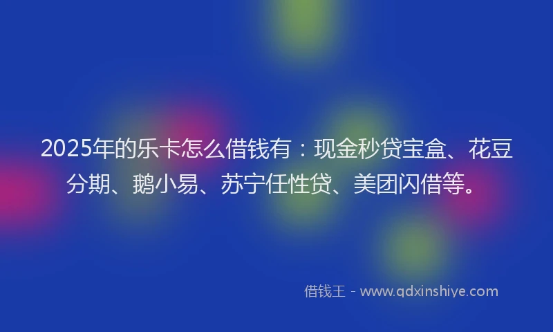 2025年的乐卡怎么借钱有：现金秒贷宝盒、花豆分期、鹅小易、苏宁任性贷、美团闪借等。