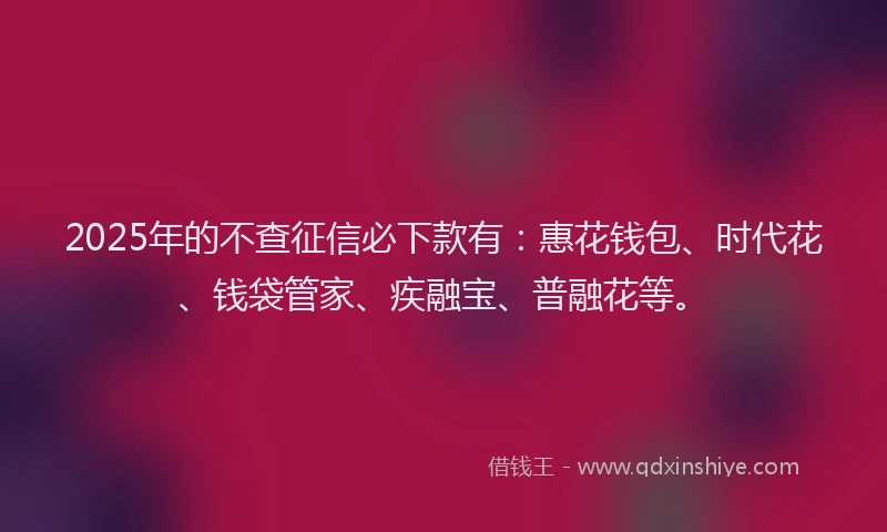 2025年的不查征信必下款有：惠花钱包、时代花、钱袋管家、疾融宝、普融花等。