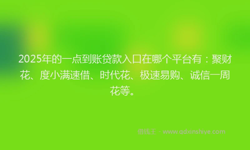2025年的一点到账贷款入口在哪个平台有：聚财花、度小满速借、时代花、极速易购、诚信一周花等。