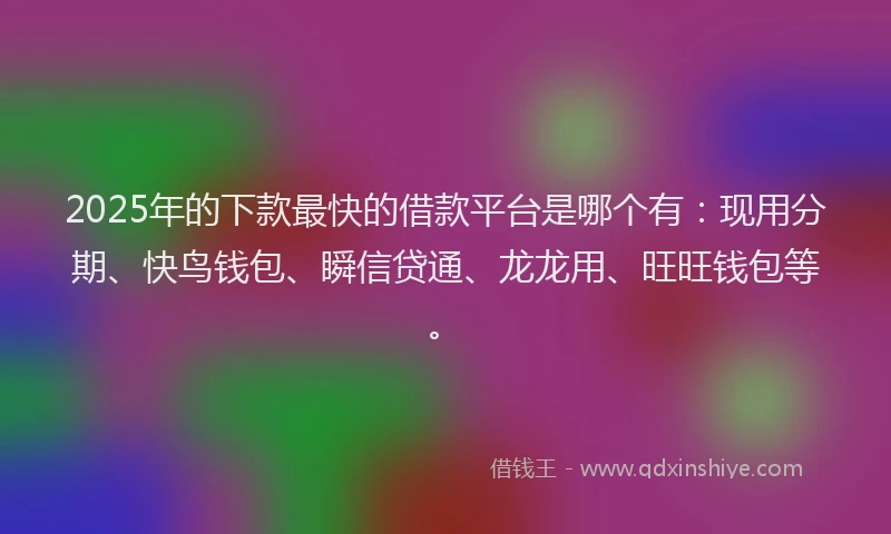 2025年的下款最快的借款平台是哪个有：现用分期、快鸟钱包、瞬信贷通、龙龙用、旺旺钱包等。