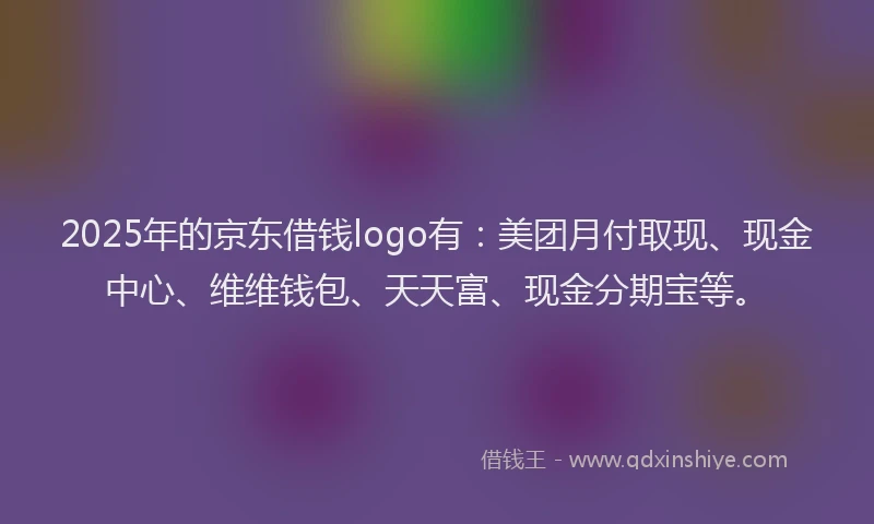 2025年的京东借钱logo有：美团月付取现、现金中心、维维钱包、天天富、现金分期宝等。