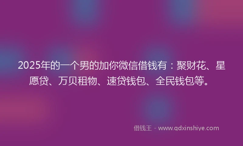 2025年的一个男的加你微信借钱有：聚财花、星愿贷、万贝租物、速贷钱包、全民钱包等。