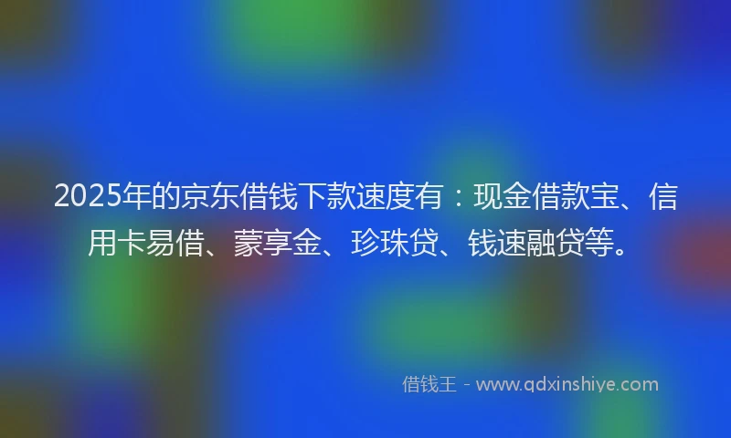 2025年的京东借钱下款速度有：现金借款宝、信用卡易借、蒙享金、珍珠贷、钱速融贷等。