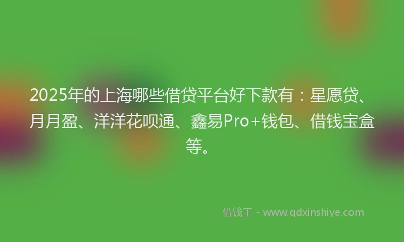 2025年的上海哪些借贷平台好下款有：星愿贷、月月盈、洋洋花呗通、鑫易Pro+钱包、借钱宝盒等。