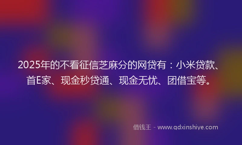 2025年的不看征信芝麻分的网贷有：小米贷款、首E家、现金秒贷通、现金无忧、团借宝等。