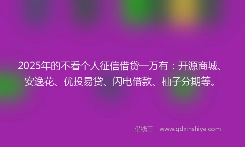 2025年的不看个人征信借贷一万有：开源商城、安逸花、优投易贷、闪电借款、柚子分期等。