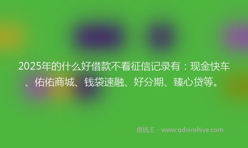 2025年的什么好借款不看征信记录有：现金快车、佑佑商城、钱袋速融、好分期、臻心贷等。