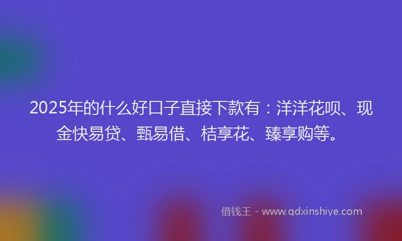 2025年的什么好口子直接下款有：洋洋花呗、现金快易贷、甄易借、桔享花、臻享购等。
