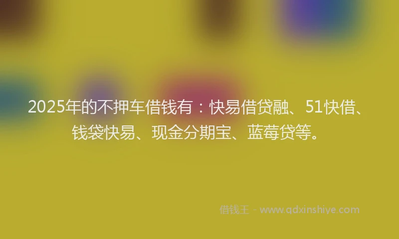 2025年的不押车借钱有：快易借贷融、51快借、钱袋快易、现金分期宝、蓝莓贷等。