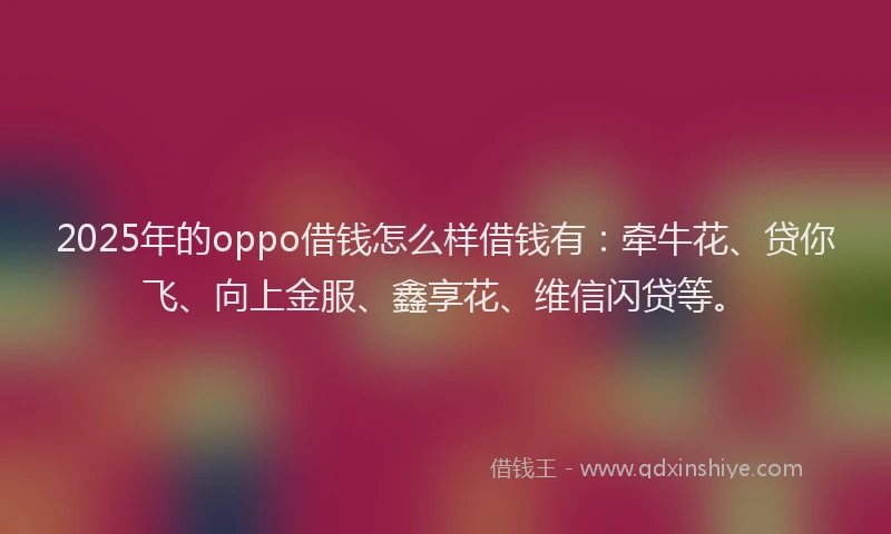 2025年的oppo借钱怎么样借钱有：牵牛花、贷你飞、向上金服、鑫享花、维信闪贷等。