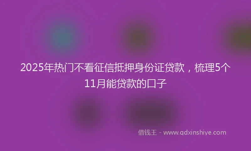 2025年热门不看征信抵押身份证贷款，梳理5个11月能贷款的口子