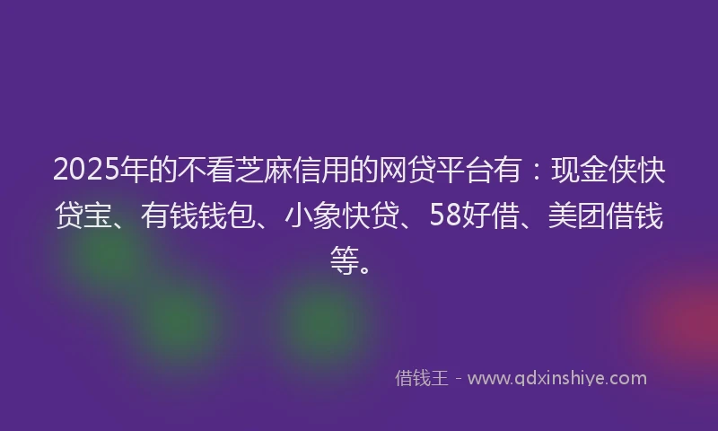 2025年的不看芝麻信用的网贷平台有：现金侠快贷宝、有钱钱包、小象快贷、58好借、美团借钱等。