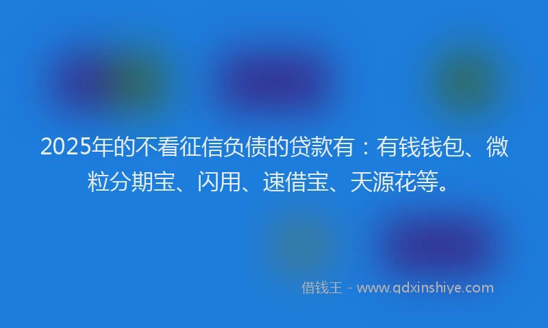 2025年的不看征信负债的贷款有：有钱钱包、微粒分期宝、闪用、速借宝、天源花等。