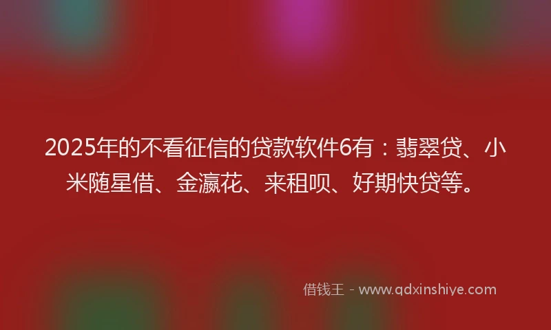 2025年的不看征信的贷款软件6有：翡翠贷、小米随星借、金瀛花、来租呗、好期快贷等。