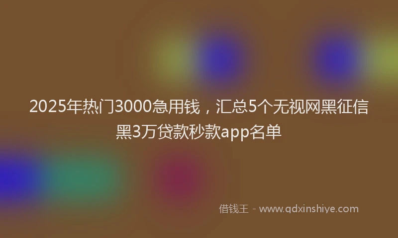 2025年热门3000急用钱，汇总5个无视网黑征信黑3万贷款秒款app名单