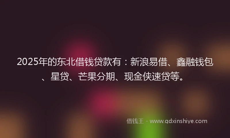 2025年的东北借钱贷款有：新浪易借、鑫融钱包、星贷、芒果分期、现金侠速贷等。