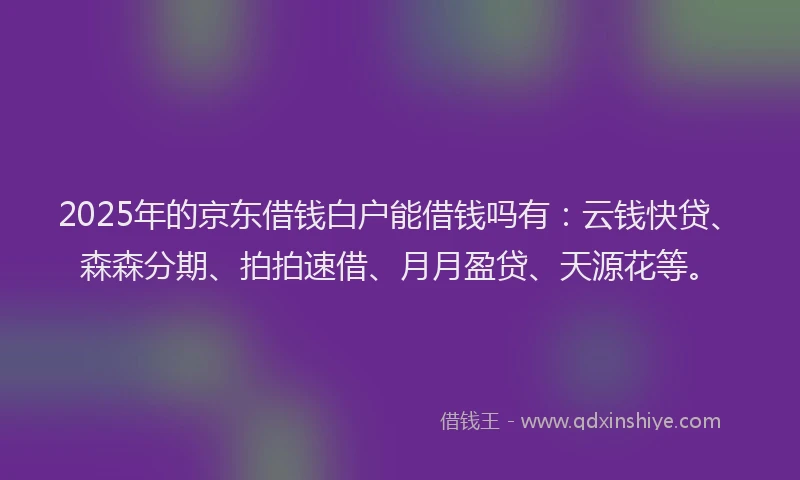 2025年的京东借钱白户能借钱吗有：云钱快贷、森森分期、拍拍速借、月月盈贷、天源花等。