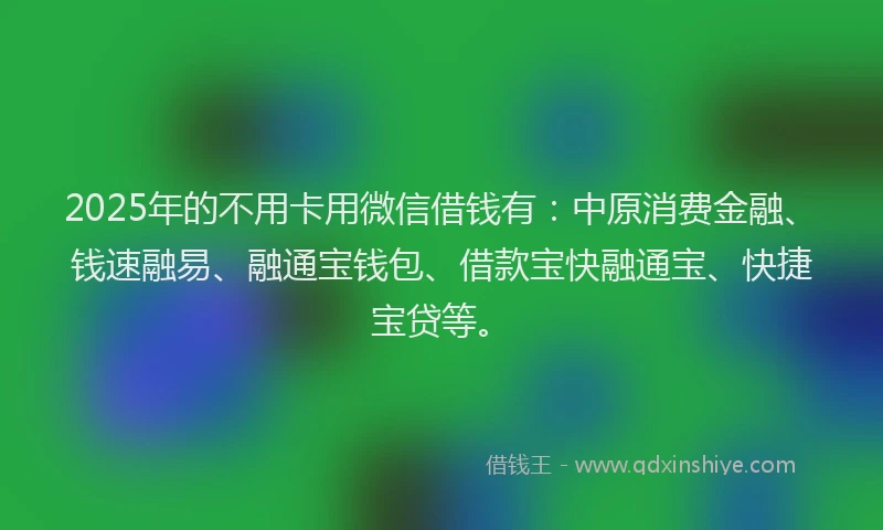 2025年的不用卡用微信借钱有：中原消费金融、钱速融易、融通宝钱包、借款宝快融通宝、快捷宝贷等。