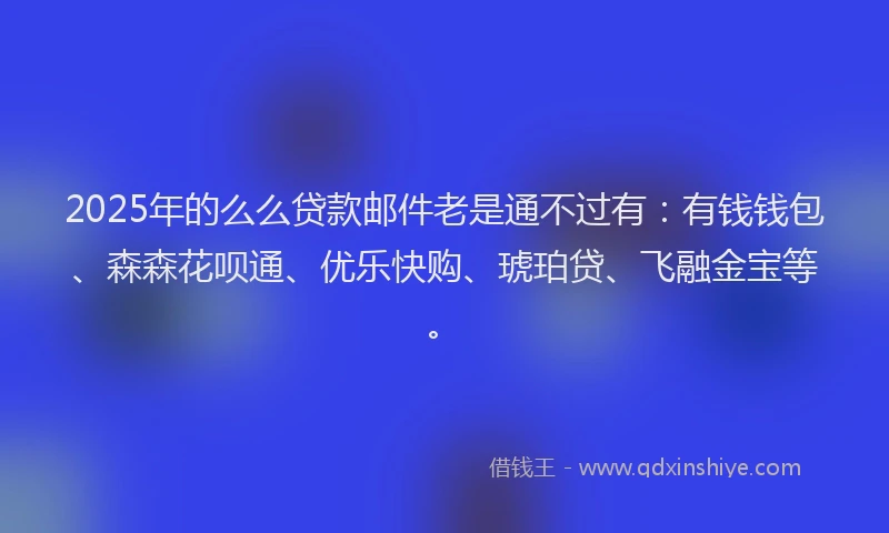 2025年的么么贷款邮件老是通不过有：有钱钱包、森森花呗通、优乐快购、琥珀贷、飞融金宝等。