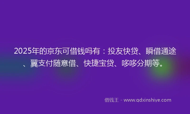 2025年的京东可借钱吗有：投友快贷、瞬借通途、翼支付随意借、快捷宝贷、哆哆分期等。