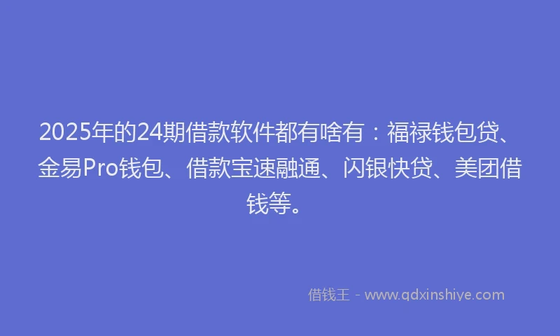 2025年的24期借款软件都有啥有：福禄钱包贷、金易Pro钱包、借款宝速融通、闪银快贷、美团借钱等。