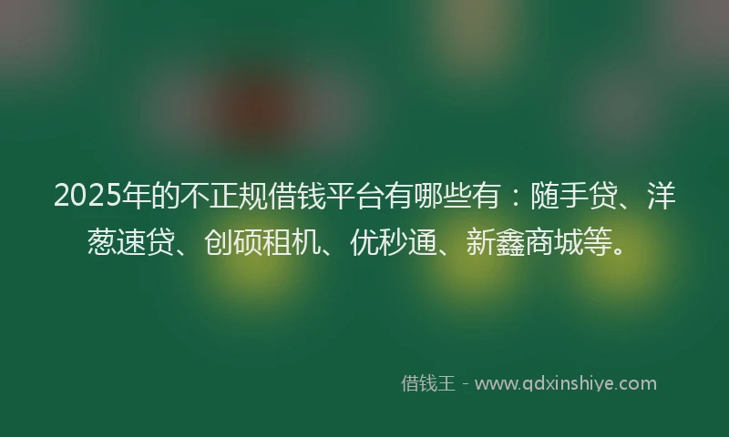 2025年的不正规借钱平台有哪些有：随手贷、洋葱速贷、创硕租机、优秒通、新鑫商城等。