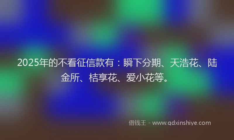 2025年的不看征信款有：瞬下分期、天浩花、陆金所、桔享花、爱小花等。