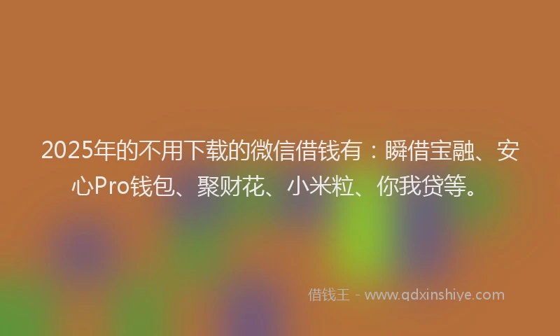 2025年的不用下载的微信借钱有：瞬借宝融、安心Pro钱包、聚财花、小米粒、你我贷等。