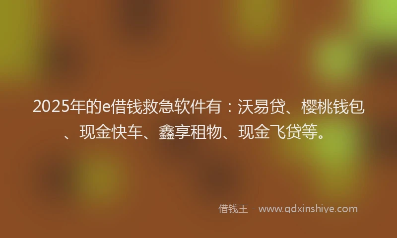 2025年的e借钱救急软件有：沃易贷、樱桃钱包、现金快车、鑫享租物、现金飞贷等。