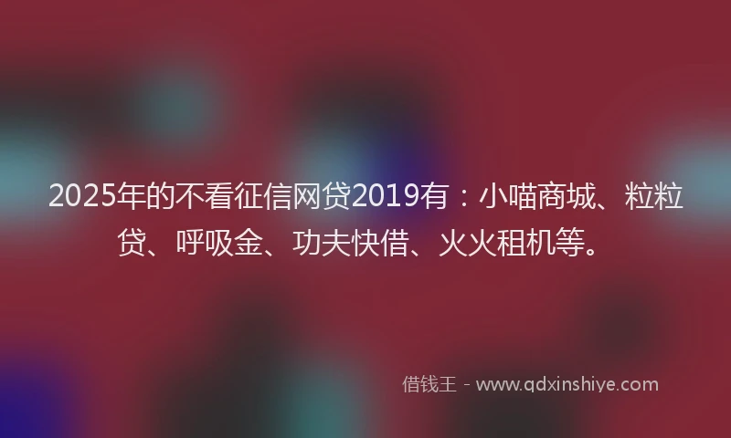 2025年的不看征信网贷2019有：小喵商城、粒粒贷、呼吸金、功夫快借、火火租机等。