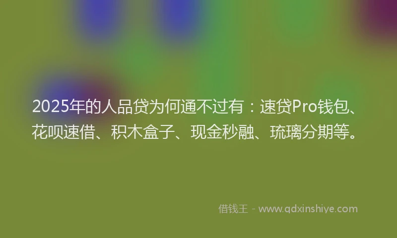 2025年的人品贷为何通不过有：速贷Pro钱包、花呗速借、积木盒子、现金秒融、琉璃分期等。