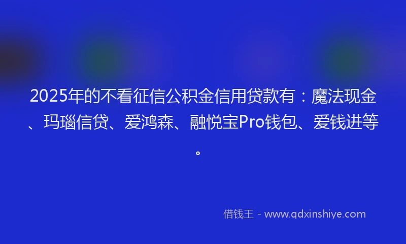 2025年的不看征信公积金信用贷款有：魔法现金、玛瑙信贷、爱鸿森、融悦宝Pro钱包、爱钱进等。