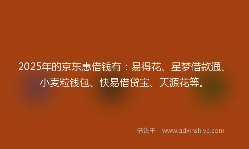 2025年的京东惠借钱有：易得花、星梦借款通、小麦粒钱包、快易借贷宝、天源花等。